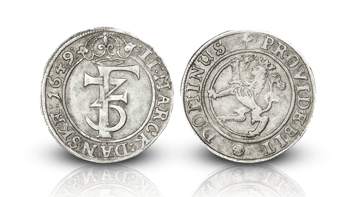 Kong Frederik IIIs aller første 2 mark i sølv 