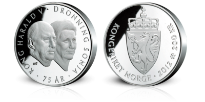 Kong Harald og Dronning Sonja 75 år - 200 kroner sølv - utgitt 2012