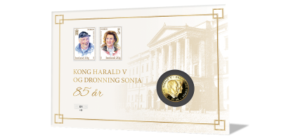 Minnebrev utgitt for kong Harald og dronning Sonja 85 år - med gullmedalje!