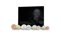 Komplett sett med Kong Harald Vs mynttyper