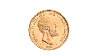 Advers side av Oscar II 20-kroner i gull fra 1889