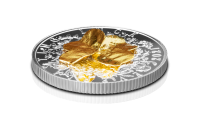 Revers side av mynten med firkløveren belagt med gull
