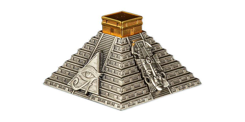 Sølvmynt formet som Maya Pyramiden