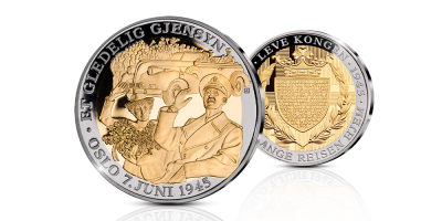 Kong Haakon VIIs hjemkomst - minnemedalje belagt med gull og sort platina