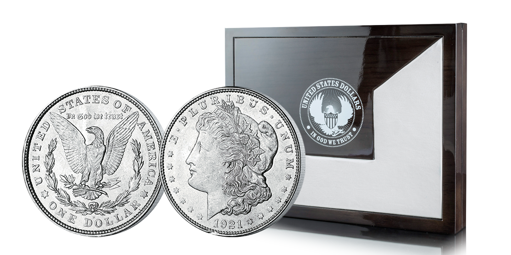 Komplett utgave med fem berømte Morgan sølvdollars