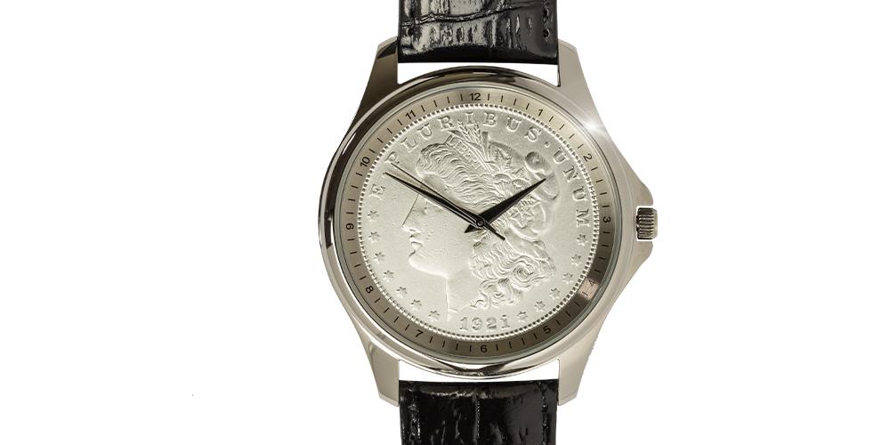 Unik myntklokke med en ekte Morgan Dollar