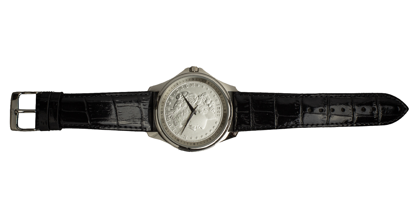 Elegant myntklokke med en ekte Morgan Dollar