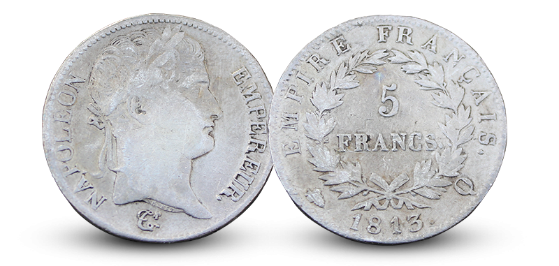 Napoleon 5 franc advers og revers Napoleon 5 franc advers og revers