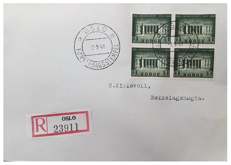 NK260 førstedagsstempel 2-9-41 4-blokk NK260 førstedagsstempel 2-9-41 4-blokk