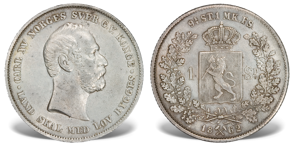 Norge Carl XV 1 speciedaler 1862 UNC (0/01) Norge Carl XV 1 speciedaler 1862 UNC (0/01)