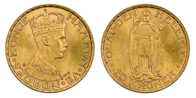 Original gullmynt utgitt under Kong Haaokn VII