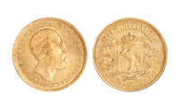 20 kroner 1877 advers og revers side