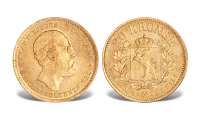 Norge Oscar II 20 kr 1877 gull