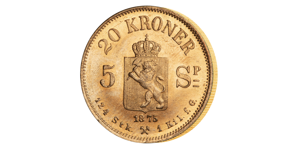 Oscar II 20 kroner / 5 specie 1875 revers