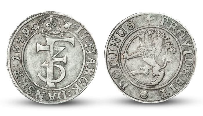 Kong Frederik IIIs aller første 2 mark i sølv 