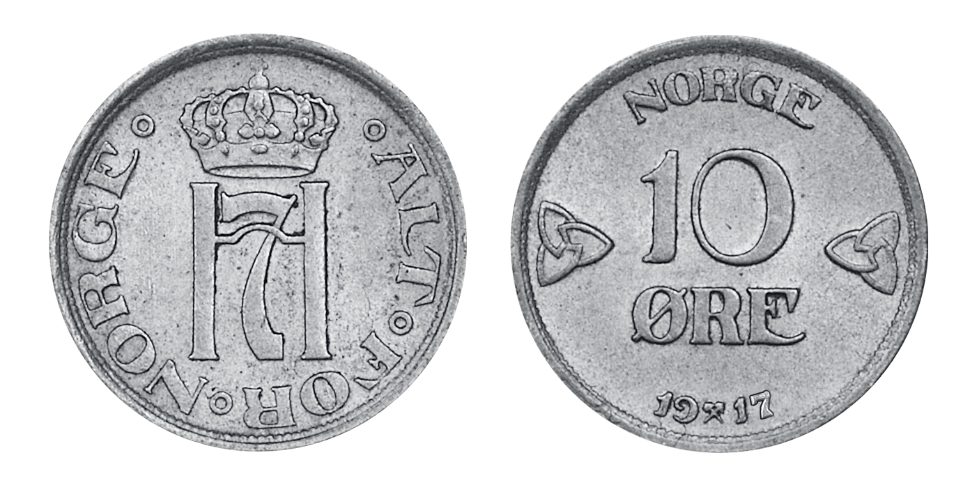  Original norsk 10-øre fra 1917