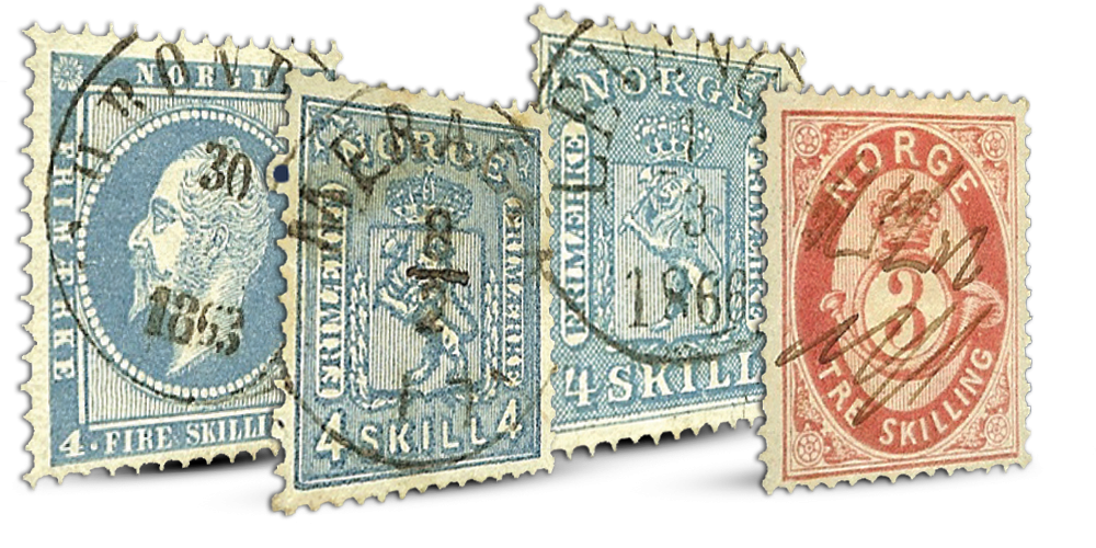 Fire originale skillingsfrimerker fra 1800-tallet for kun 195 kr!