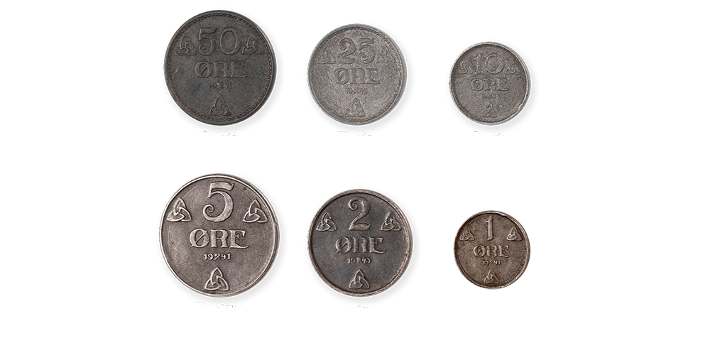 Alle de seks valørene i okkupasjonssettet