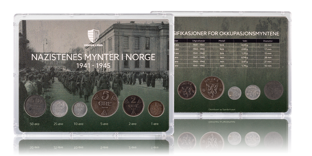 Fremside og bakside av okkupasjonssettet med seks mynter