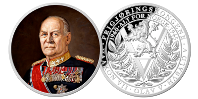 Kong Olav V hedret i fullfargepreg på gigantmedalje
