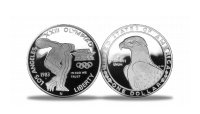 Advers og revers 1 dollar sølv 1984 utgitt til OL i Los Angeles