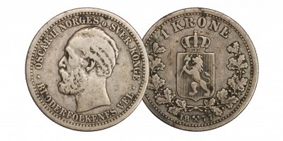 1-krone 1877 - Norges første rene 1-krone i sølv 