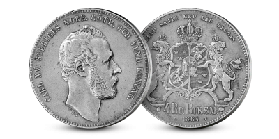 4 riksdaler fra Carl XV - Skandinaviske daler- og markmynter i sølv