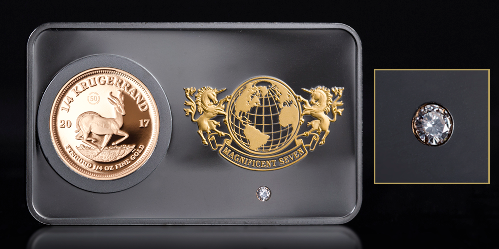 Krugerrand i samlebarre med ekte diamant Krugerrand i samlebarre med ekte diamant