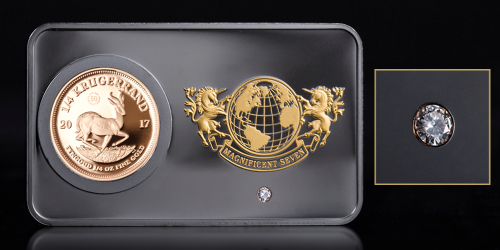Krugerrand i samlebarre med ekte diamant Krugerrand i samlebarre med ekte diamant