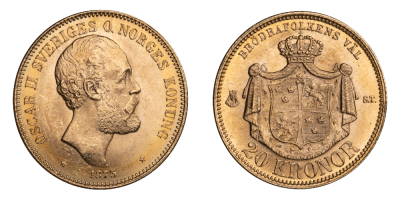 20 kronor gullmynt - utgitt 1873 - Svensk førsteutgave!