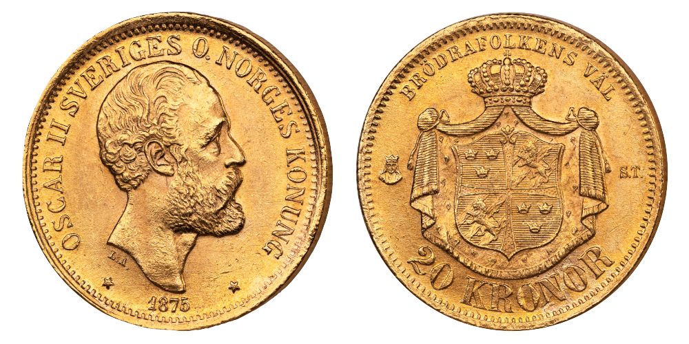 20 kronor 1875 advers og revers side