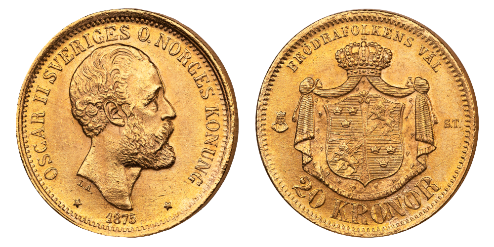 20 kronor 1875 advers og revers side 20 kronor 1875 advers og revers side