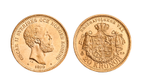  Illustrasjonsbilde av 20 kronor 1890 - faktisk mynt har årstall 1890