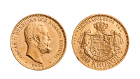 Svensk 20 kronor i gull utgitt i 1902