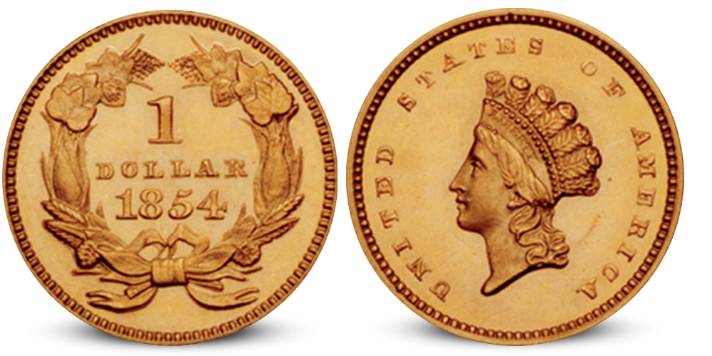 USA 1 dollar gullmynt 1854