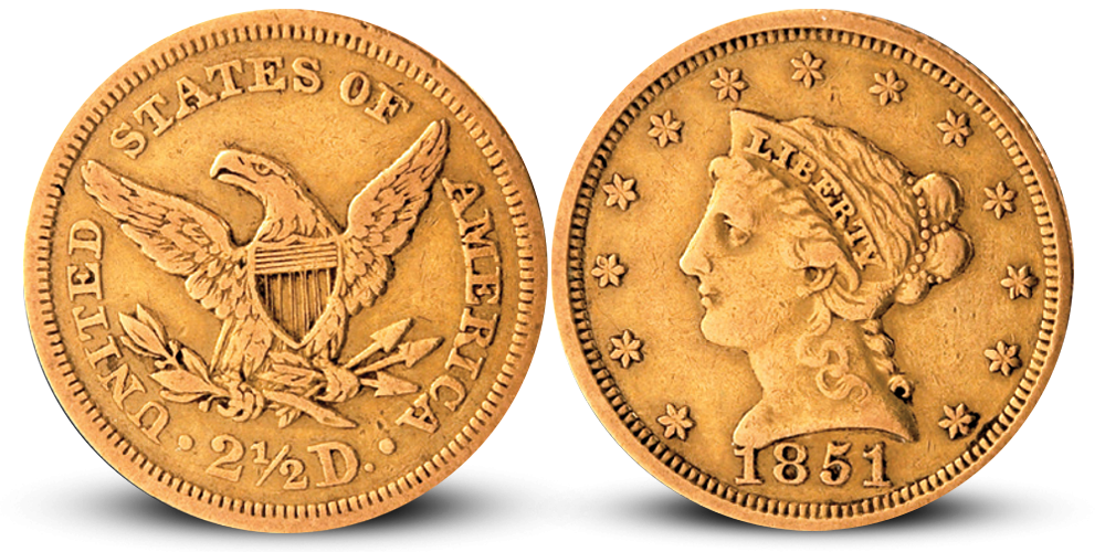 2 1/2 dollar USA gull 1851