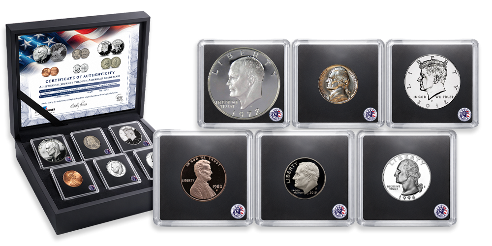 Presidentsettet og alle de seks proof myntene