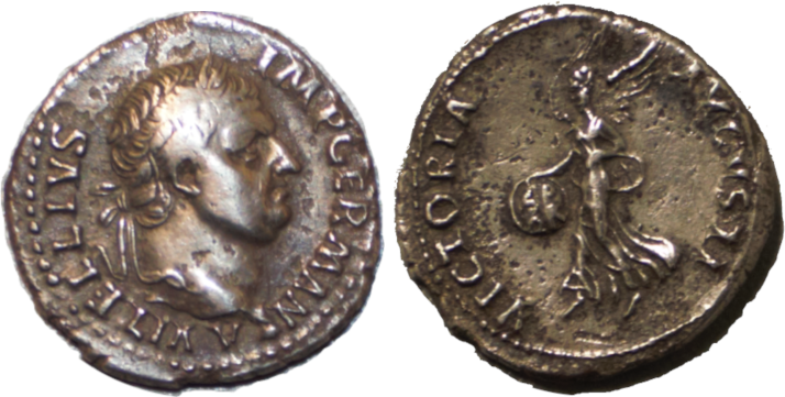 Vitellius denarius med Victoria Vitellius denarius med Victoria