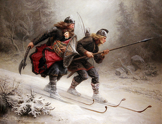 Birkebeinerne som dro med Håkon Håkonsson fra Baglernes område på Østlandet til trygge områder i Trøndelag.